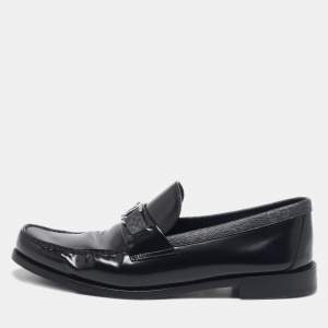 Louis Vuitton Black Leather and Monogram Eclipse Canvas Major Loafers Size 43.5