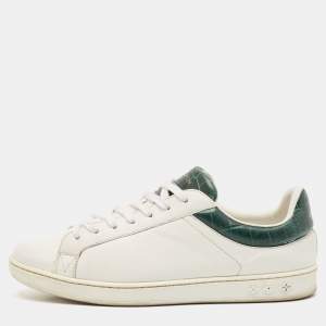 Louis Vuitton White/Green Crocodile Leather and Leather Luxembourg Lace Up Sneakers Size 41.5