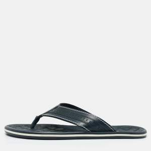 Louis Vuitton Navy Blue Leather and Rubber Thong Sandals Size 43