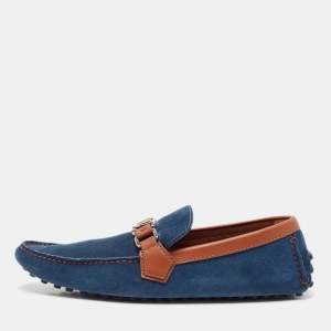 Louis Vuitton Blue/Brown Suede Hockenheim Loafers Size 42.5
