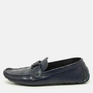 Louis Vuitton Navy Blue Leather Monte Carlo Slip On Loafers Size 42.5