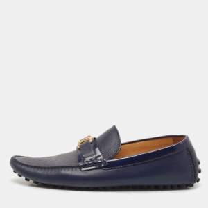 Louis Vuitton Navy Blue Leather Hockenheim Slip On Loafers Size 43