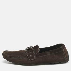 Louis Vuitton Dark Brown Suede Hockenheim Slip On Loafers Size 42.5