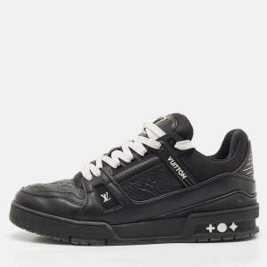 Louis Vuitton Black Leather LV Trainer Lace Up Sneakers Size 42.5