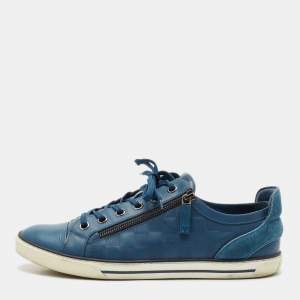 Louis Vuitton Blue Damier Embossed Leather Challenge Zip Up Sneakers Size 42.5
