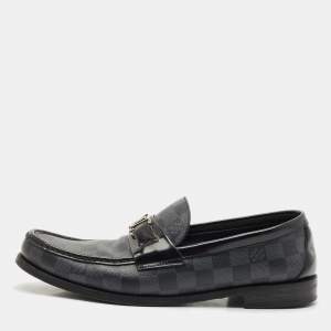 Louis Vuitton Black Leather Damier Embossed Santiago Loafers Size 43
