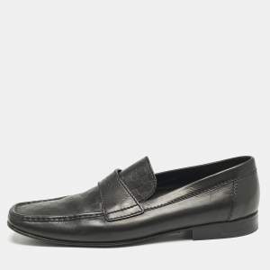 Louis Vuitton Black Leather Damier Embossed Santiago Slip On Loafers Size 44.5