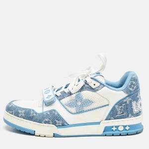 Louis Vuitton Blue Denim and Leather LV Trainer Low Top Sneakers Size 42