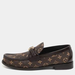 Louis Vuitton Brown Monogram Jacquard and Macassar Leather Major Loafers Size 43.5