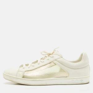 Louis Vuitton White Leather and Iridescent Monogram PVC Luxembourg Sneakers Size 45