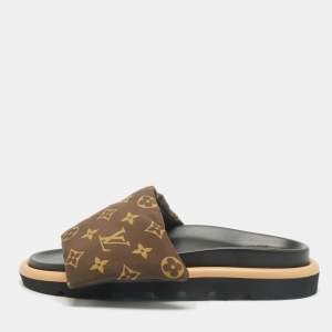 Louis Vuitton Brown Monogram Nylon Pool Pillow Comfort Flat Slide Sandals Size 42