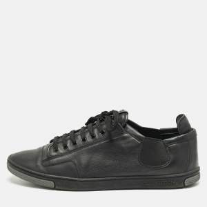 Louis Vuitton Black Leather Logo Lace Up Sneakers Size 42.5
