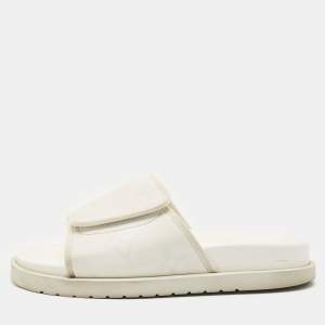 Louis Vuitton White Monogram Embossed Leather Miami Flat Slide Sandals Size 41