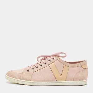 Louis Vuitton Light Pink/Brown Canvas and Suede Low Top Sneakers Size 42