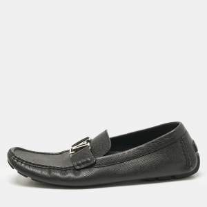 Louis Vuitton Black Leather Monte Carlo Slip On Loafers Size 44.5