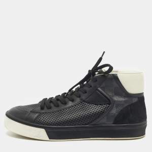 Pre Owned Louis Vuitton Black Damier Canvas and Leather High Top Sneakers Size 39.5
