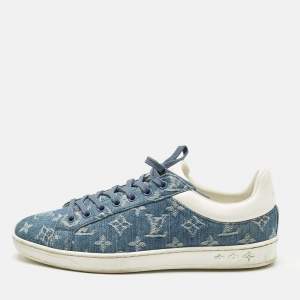 Louis Vuitton Blue Monogram Denim and Leather Luxembourg Low Top Sneakers Size 40.5