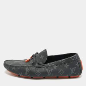 Pre Owned Louis Vuitton Two Tone Monogram Canvas And Leather Driver Loafers  Size 41