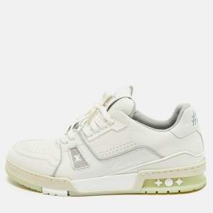 Louis Vuitton White Leather LV Trainer Lace Up Sneakers Size 42