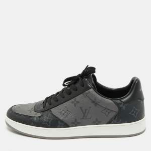 Louis Vuitton Grey/Black Monogram Canvas and Leather Rivoli Lace Up Sneakers  Size 42.5