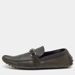 Pre Owned Louis Vuitton Dark Grey Leather and Suede Hockenheim Loafers Size 44