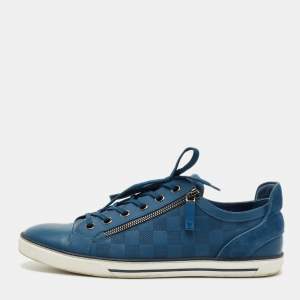 Louis Vuitton Blue Damier Embossed Leather and Suede Challenge Zip Up Sneakers Size 43