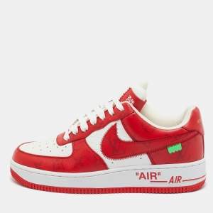 Pre Owned Louis Vuitton x Nike Red/White Monogram Canvas and Leather Air Force 1 Sneakers Size 39