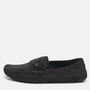 Pre Owned Louis Vuitton Navy Blue Suede Monte Carlo Loafers Size 42