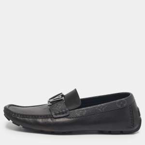 Pre Owned Louis Vuitton Black Monogram Canvas and Leather Monte Carlo Loafers Size 41