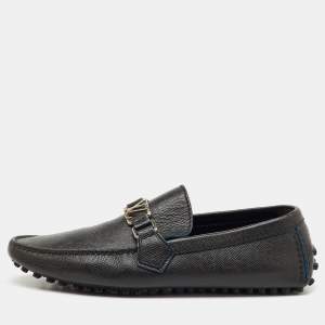 Pre Owned Louis Vuitton Black Leather Hockenheim Slip On Loafers Size 41