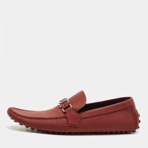 Pre Owned Louis Vuitton Brick Red Leather Hockenheim Loafers Size 43