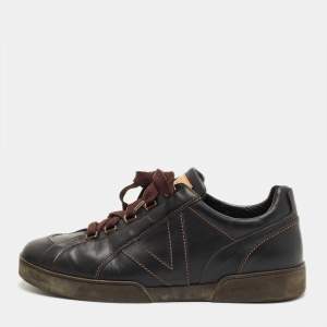 Pre Owned Louis Vuitton Black Leather Lace Up Sneakers Size 45