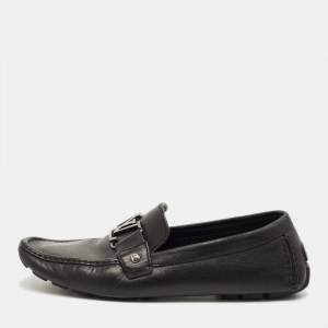 Pre Owned Louis Vuitton Black Leather Monte Carlo Slip On Loafers Size 42
