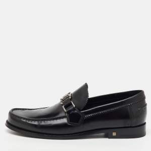 Pre Owned Louis Vuitton Black Leather Major Slip On Loafers Size 40