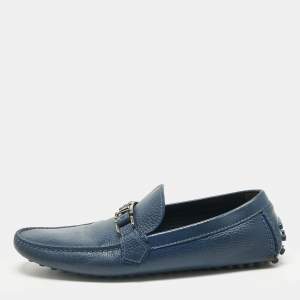 Pre Owned Louis Vuitton Blue Leather Hockenheim Loafers Size 45.5