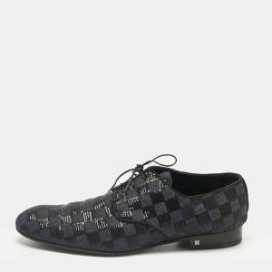 Pre Owned Louis Vuitton Blue/Black Denim and Sequins Damier Lace Up Derby Size 45