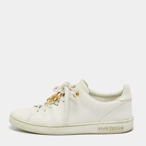 Pre Owned Louis Vuitton White Leather Frontrow Lace Up Sneakers Size 36