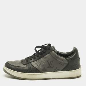 Pre Owned Louis Vuitton Grey/Black Monogram Canvas and Leather Rivoli Lace Up Sneakers  Size 39