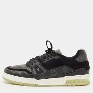 مملوكة مسبقًا Louis Vuitton LV Trainer Size 43.5 Black Monogram Canvas and Suede Lace Up Sneakers