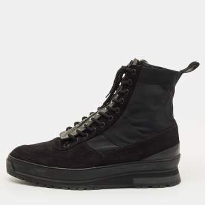 Pre Owned حذاء بوت للكاحل لوي فيتون جلد أسود وشمواه مقاس 42.5