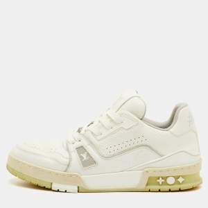 مملوكة مسبقًا حذاء رياضي لويس فيتون LV مدرب جلد أبيض بأربطة مقاس 42