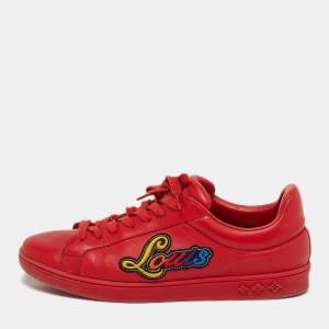 Pre Owned Louis Vuitton Luxembourg Size 41.5 Red Leather Low Top Sneakers