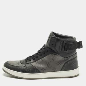 مملوكة مسبقًا حذاء رياضي لوي فيتون هاي توب جلد وقماش مونوغرام رمادي/أسود مقاس 42.5