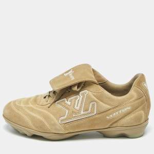 مملوكة مسبقًا Louis Vuitton LV Footprint Size 39.5 Beige Suede Soccer Sneakers