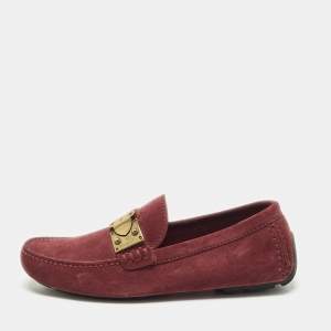 Pre Owned Louis Vuitton Racetrack Size 39.5 Dark Red Suede Driver Loafers