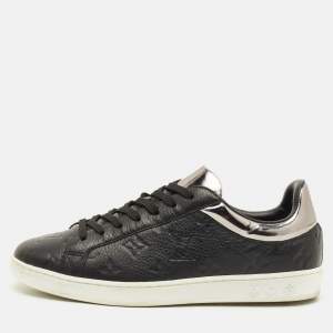 Pre Owned Louis Vuitton Luxembourg Size 40 Black Monogram Leather Low Top Sneakers