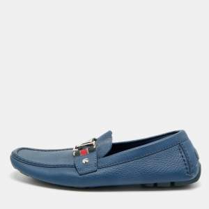 Pre Owned Louis Vuitton Monte Carlo Size 41.5 Blue Leather Loafers
