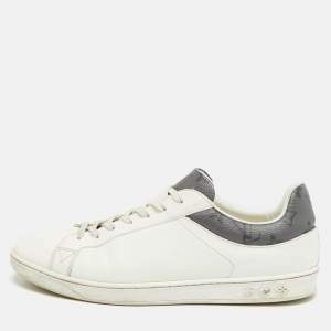 Pre Owned Louis Vuitton Luxembourg Size 43 White/Grey Monogram Canvas and Leather Low Top Sneakers