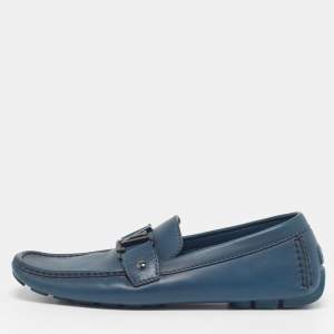 Pre Owned حذاء لوفرز لوي فيتون مونتي كارلو جلد لون أزرق مقاس 41.5