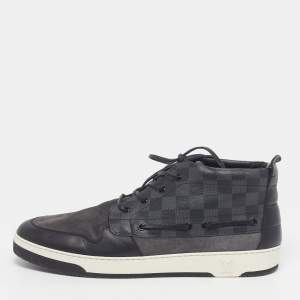 Pre Owned Louis Vuitton Propeller Size 46 Grey/Black Damier Canvas, Leather and Suede High Top Sneakers